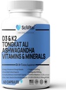 Ashwagandha 10000mg Tongkat Ali 40000mg tillæg med Multivitamin D3 K2 - Mænds Sundhed & Stress, Mood, Energy, Endurance Support - Ashwagandha Kapsler Tongkat Ali for Mænd USA - 60 Greve