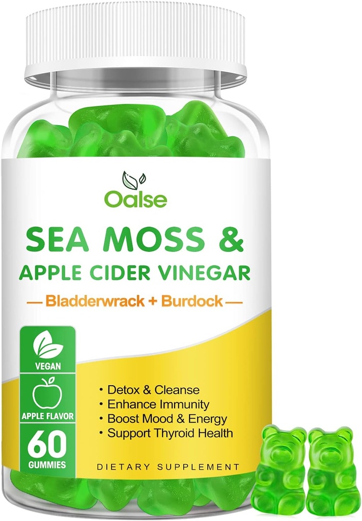Sea Moss Gummies - Apple Cider Vincils, Bladderwrack, Burdock Root - Understøtter immunsundhed, 60 Ct
