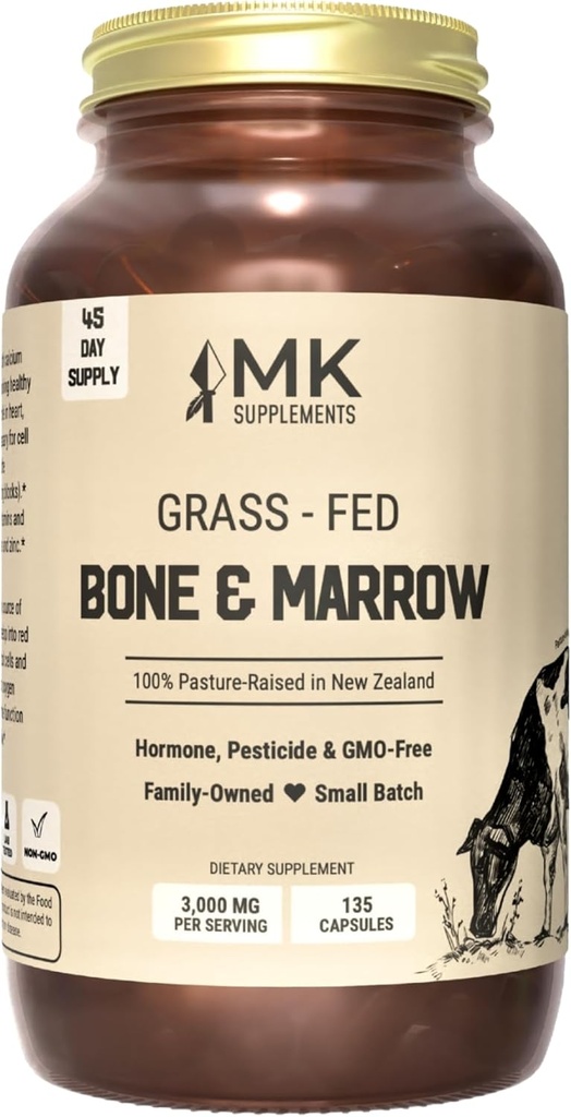 MK Supplements Grass-Fed Beef Bone & Marrow Supplement, Supports Healthy Joints, Bones, Teeth, Immune Support, Freeze-Dried, Non-GMO, 45 Servings (3,000 mg Each)