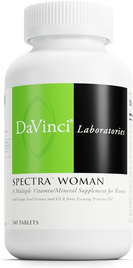 DaVinci Labs Spectra Woman - Kosttilskud til støtte ben sundhed og kvinders behov - med vitaminer, mineraler, calcium, Beta Caroten, L-Cysteine, Grape Seed Extract, og mere - 240 tabletter