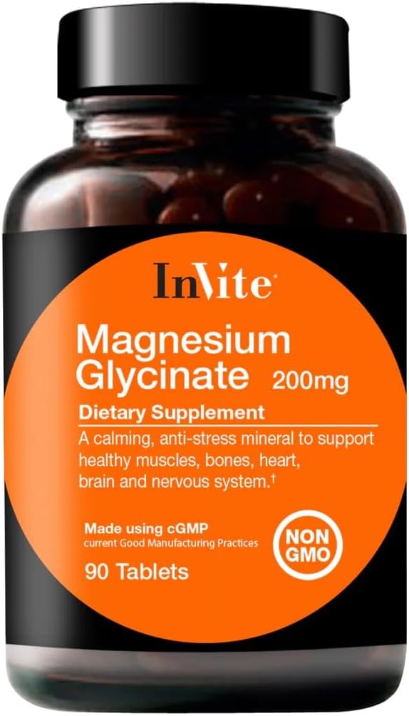InVite Health Magnesium Glycinate - Anti- Street Mineral to Support Sunde Muskler - 200mg - 90 Tablets - 45 Day Supply (2 - Pack)