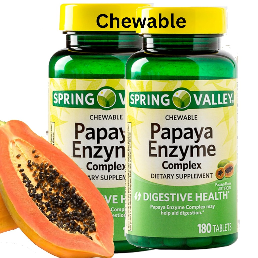 Spring Valley Papaya Enzyme Chewable - 360 Veganske tabletter, Bromelain Ny Formel fordøjelseshjælp