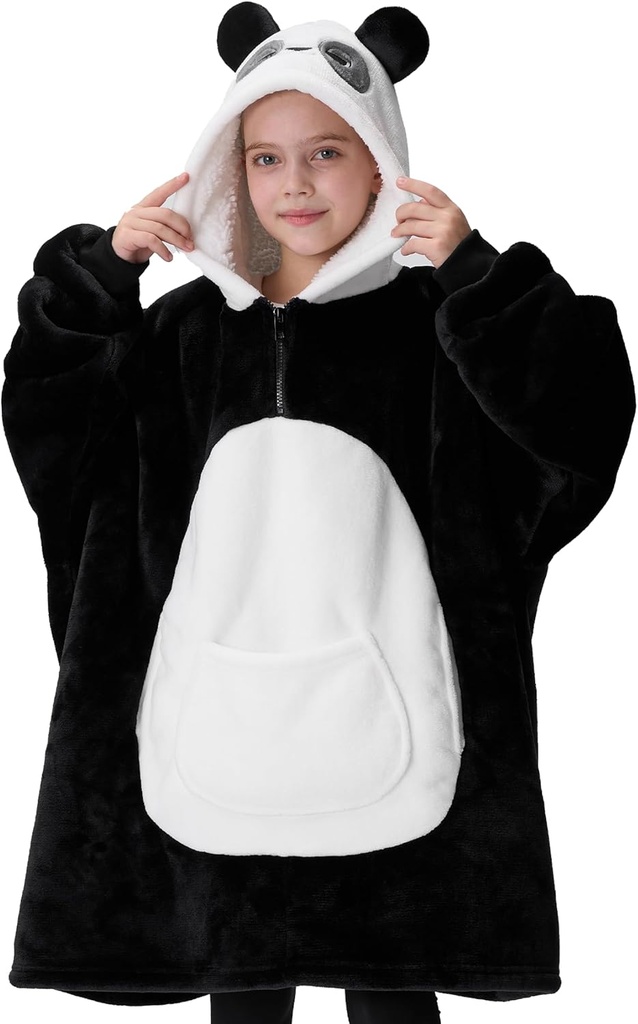 Giggling Getup Wearable Blanket Hoodie for piger og drenge Sherpa Fleece Hooded Blanket Sweatshirt Varm Cozy Sherpa Wearable Kast overdimensioneret Hoodie med Giant Pocket & Sleeves til børn Panda