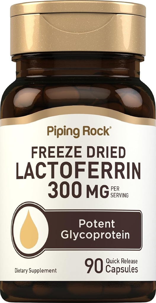 Piping Rock Lactoferrin Kosttilskud • 124; 300mg • 124; 90 Kapsler • 124; Fryse Tørret Potent Glycoprotein • 124; Ikke GMO, Gluten Free