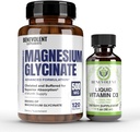 Premium Magnesium Glycinate 500 mg kapsler & flydende D3 5000 IE Bund- (8 måneder Supply + høj Absorption Formel) Chelated Buffered Glycinate & immunforsvar