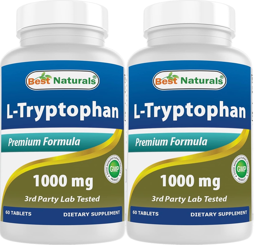Bedste Naturals L- Tryptophan 1000 mg 60 tabletter (60 greve (pakke med 2))