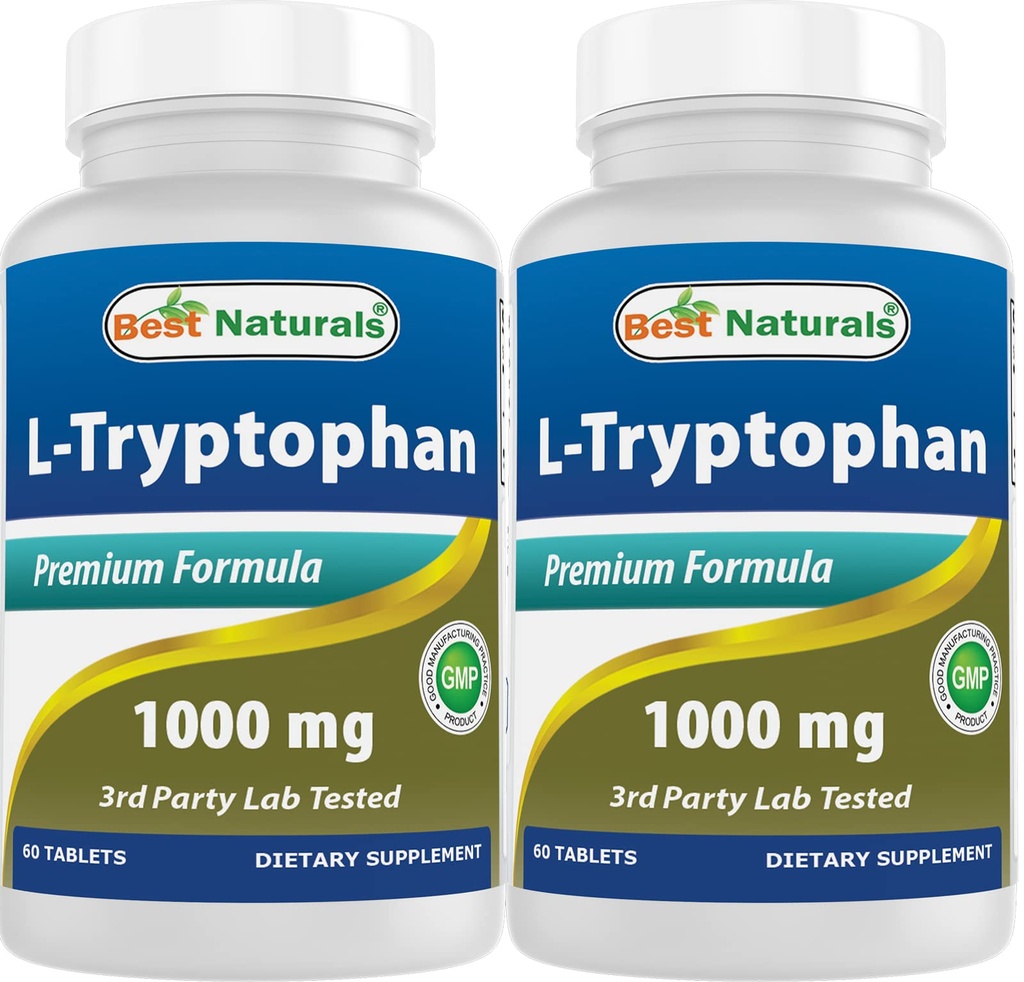 Bedste Naturals L- Tryptophan 1000 mg 60 tabletter (60 greve (pakke med 2))