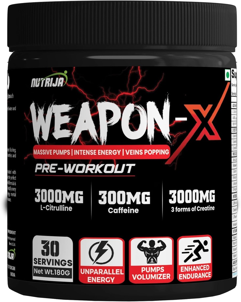 Våben-X Pre- Workout pulver med 21 aktive ingredienser - 3 bedste former for Creatin, AAKG, Beta- Alanine, Caffeined Mead124; Pumper, Viens Popping, energi, Focus & Strength (30 Servere (Mango))