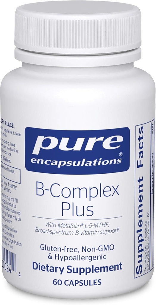 Pure Encapsulations B-Complex Plus - B Vitamins Supplement to Support Neurological Health, Cardiovascular Health, Energy Levels & Nervous System Support* - with Vitamin B12 & More - 60 Capsules