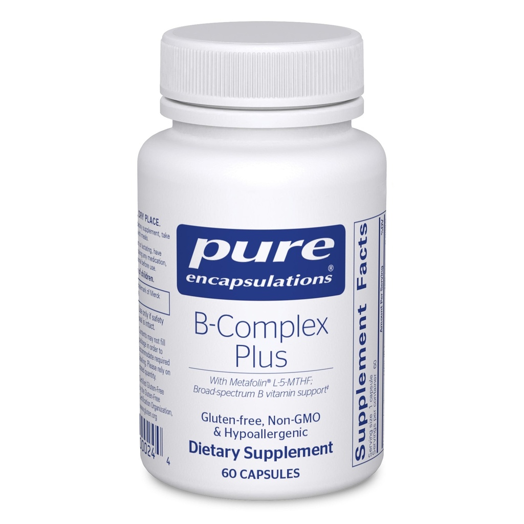 Pure indkapslinger B- Complex Plus - B vitaminer supplement til støtte Neurologisk sundhed, kardiovaskulær sundhed, energiniveauer & nervesystem support * - med vitamin B12 & mere - 60 kapsler