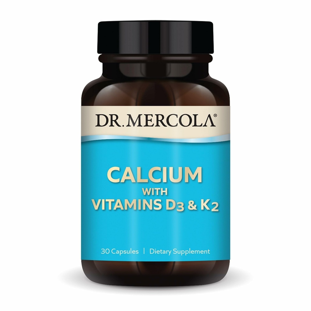 Dr. Mercola Calcium med Vitaminer D3 & K2 - Understøtter Bone & Heart Health * - Calcium med Vitaminer D3 & K2 - Æggebånd-Derived - Non- GMO, Gluten- Free & Soy Free - 30 kapsler (30 Servere)