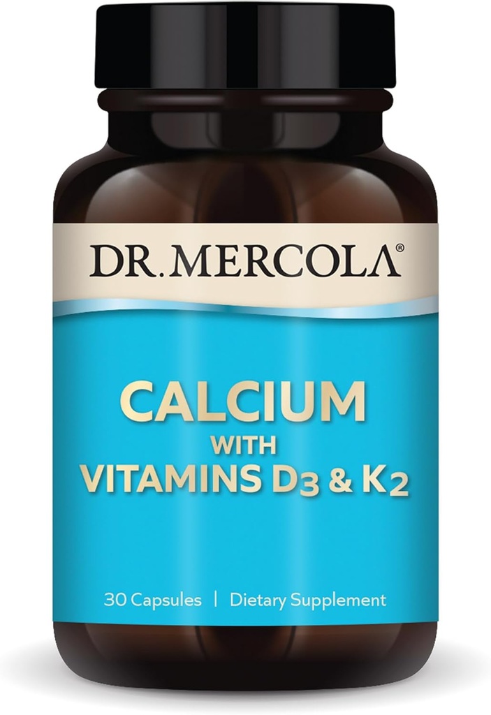 Dr. Mercola Calcium med Vitaminer D3 & K2 - Understøtter Bone & Heart Health * - Calcium med Vitaminer D3 & K2 - Æggebånd-Derived - Non- GMO, Gluten- Free & Soy Free - 30 kapsler (30 Servere)