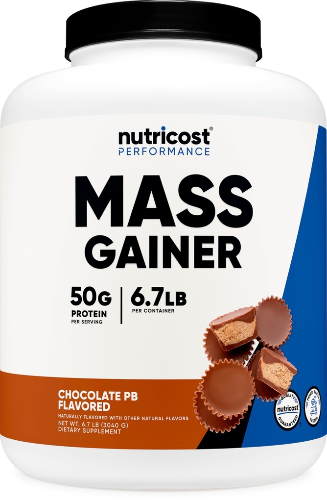 Nutricost Mass Gainer (Chokolade Peanut Butter Flavor, 6.7 LBS) 50 Bedste Protein Per Servering - Non- GMO