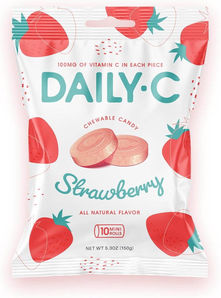 Daily- C Chewable C-vitamin Strawberry Chewable Candy Name 124; 100MG af C-vitamin i hver piece