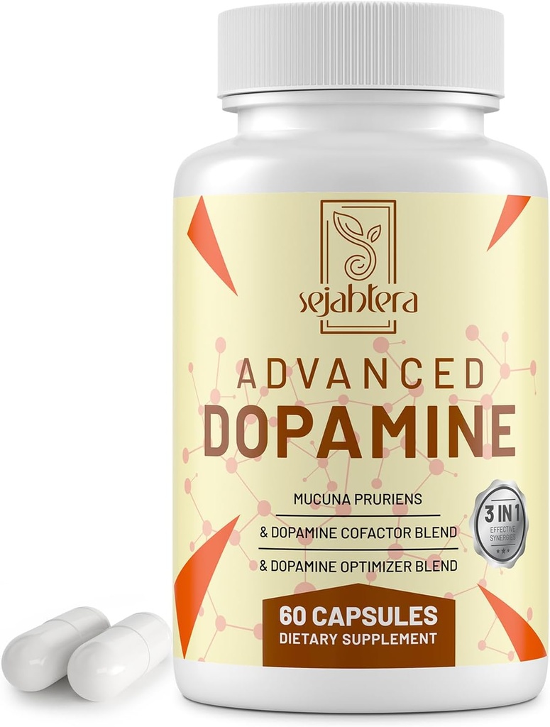 Dopamin Supplement- Mucuna Pruriens Seed Extract, Premium Vitamin, Minerals, og Natural Plant Ekstrakter til Mental Drive, Klarhed, Focus-60 Kapsler