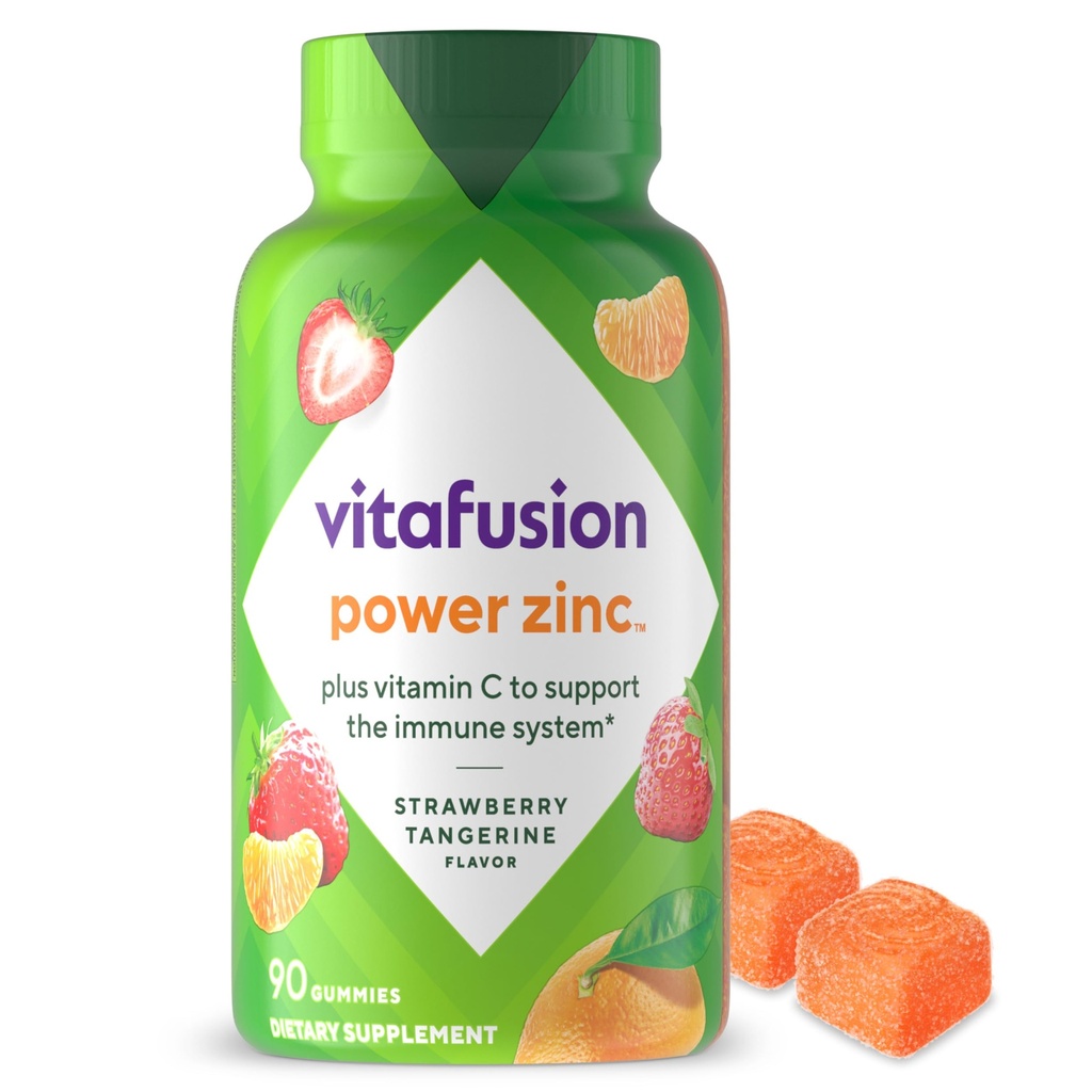 Viafusion Power Zink Gummy Vitamin, Strawberry Tangerine Smaget immunforsvar (1), 90 Tæl