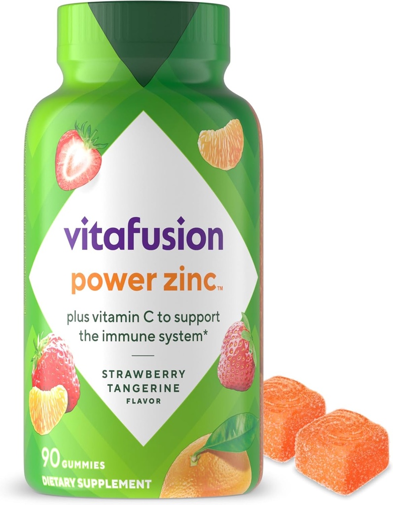 Viafusion Power Zink Gummy Vitamin, Strawberry Tangerine Smaget immunforsvar (1), 90 Tæl