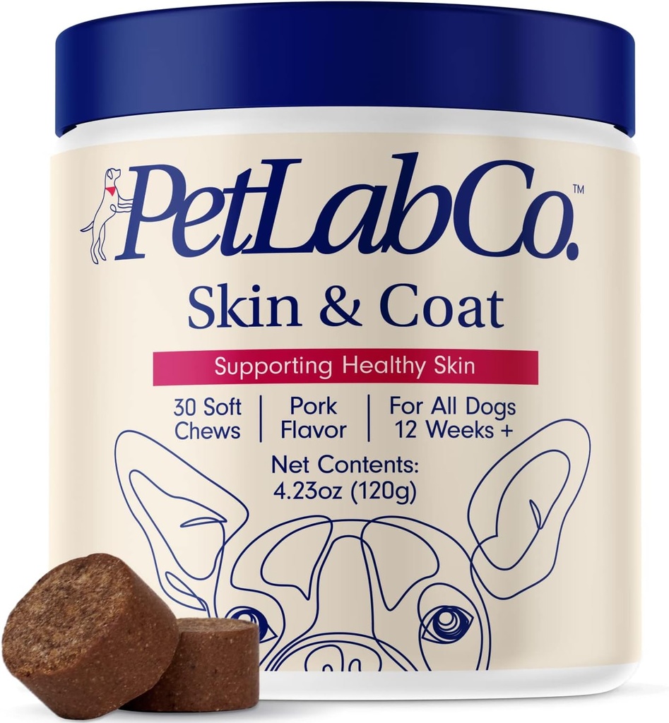 PetLab Co. Skin & Coat Chew - Optimér skalp og Fur tilstand med en Tasty Dog Chew, pakket med modtagelige fede syrer, Vitaminer og Apple Cider Vinciture - Packaging May Vary