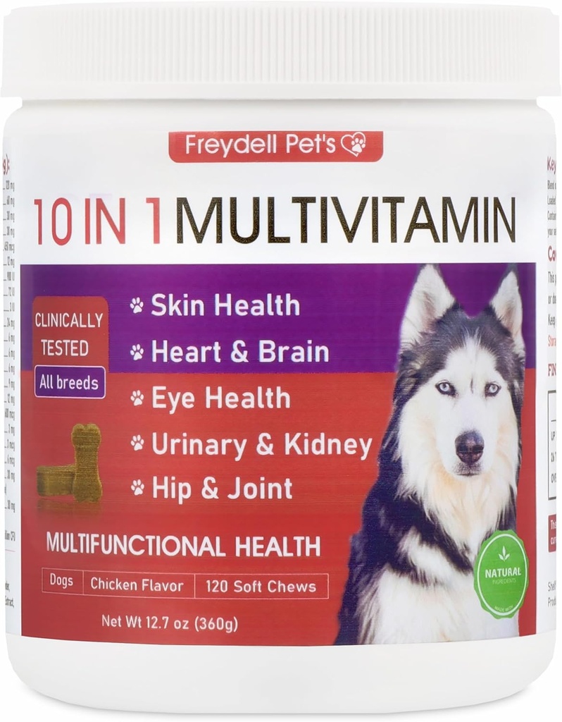 Freydell Pets Multivitamin Dog Supplement: Glucosamine Chondroitin, Probiotics, Omega Fish Oil, Skin and Coat Allergy Vitamins - Dog Supplements & Vitamins