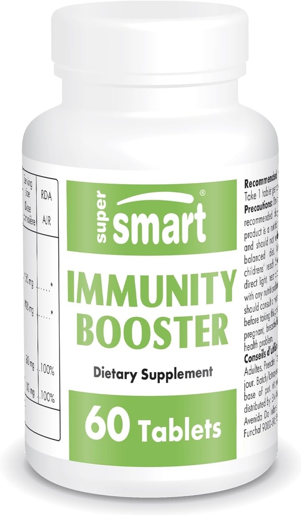 Supersmart - Immunitet Booster - immunsystem Booster Supplement - Sore Throat Coat - med Echinacea Extract, Beta glucaner, C-vitamin & Zinkstof 124; Non- GMO & Gluten Free - 60 tabletter