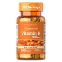 Puritans Pride Premium Vitamin K 100mcg, Kosttilskud til ben, fælles, og blodstørkning Health Support, 100 dages forsyning, 100 tabletter