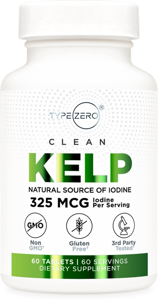 Type Zero Clean Kelp Jod Tablets (60 Servering, 325 MCG Per Servering) - Naturlig kilde til jod fra Sea Kelp, Non- GMO, Gluten Free