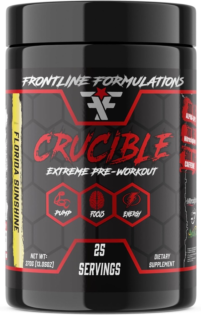 Crucible Pre- Workout Powder, Eksplosive workouts, Laser Focus, High Stim, Amazing Flavor, Veteran Ejes og drives (25 Servere, Florida Sunshine)