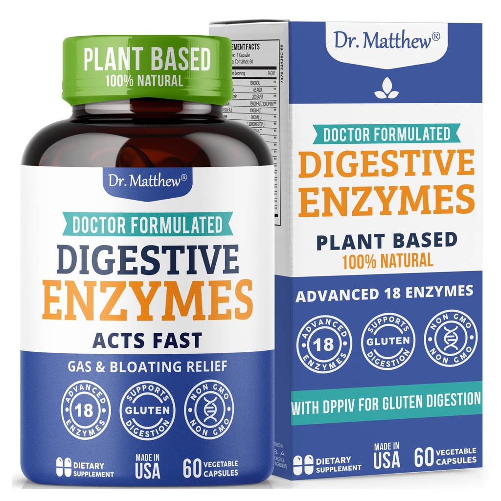 Bedste fordøjelsesenzymer til kvinder og mænd med Lactase Lipase Amylase Bromelain. Enzymer til fordøjelse og fordøjelse. Gas og Bloating Relief for kvinder og mænd. Gallblære enzymer & kosttilskud.