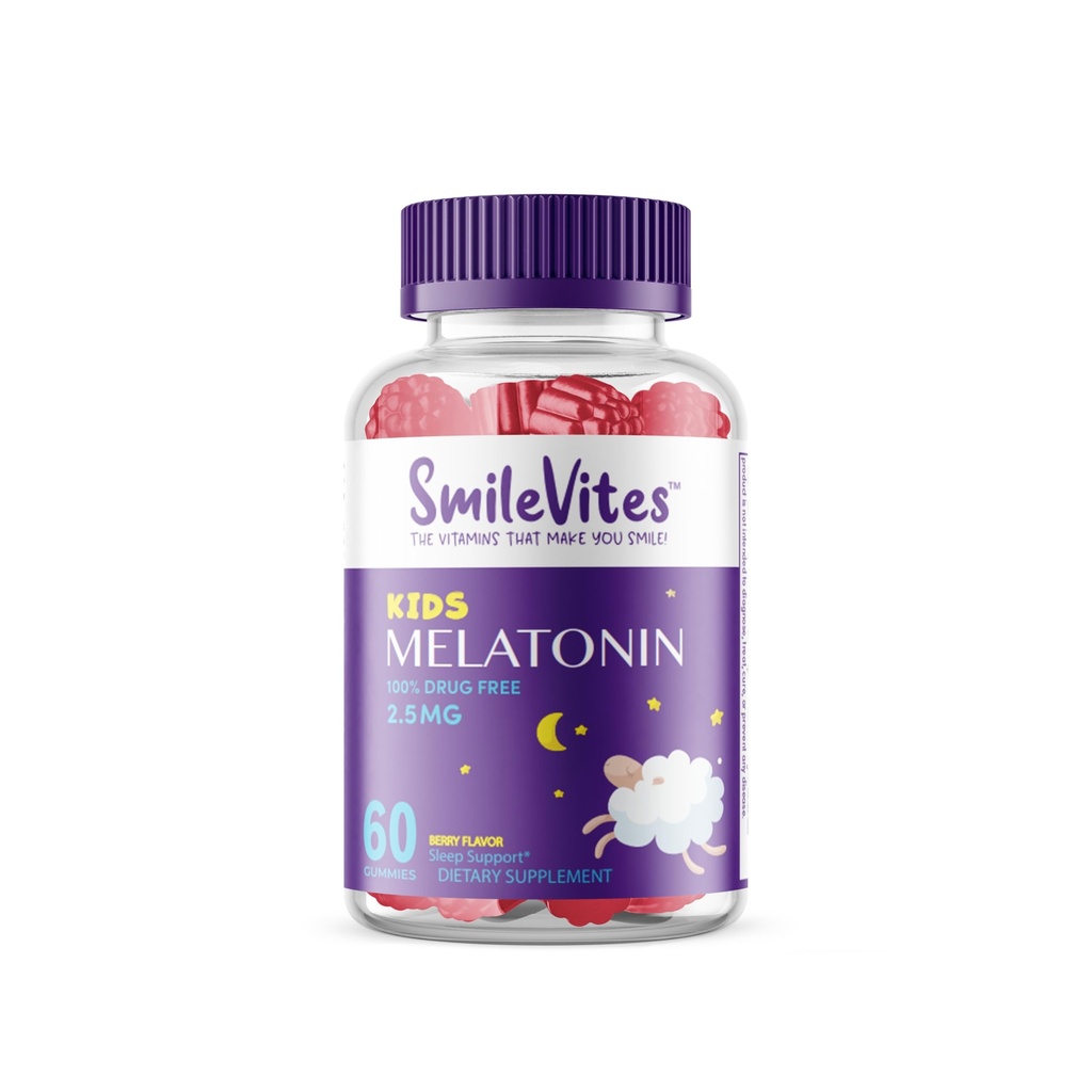 Børn Melatonin Gummies 2,5 mg • 124; 100% Drug- Free Sleep Aid • 124; Non- Habit Forming • 124; Understøtter Rastful Sleep & Regelmæssig Sleep Cycle • 124; Naturlige ingredienser • 124; Berry Flavor • 124; 60 Tæl