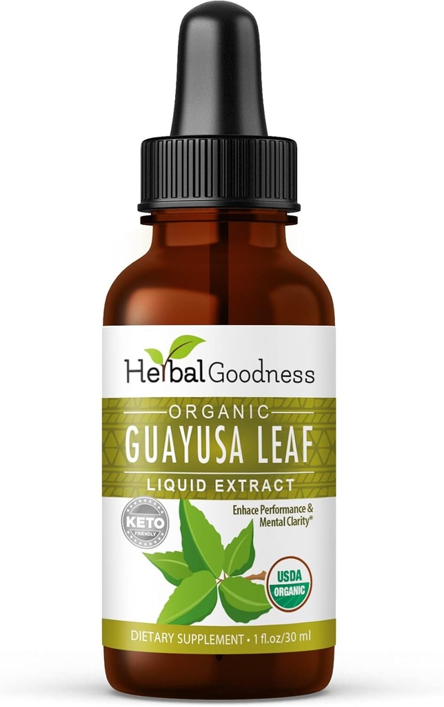 Guayusa Leaf Extract Brain Focus - Naturlig Koffein Stamina drikke energi supplement, kaffe alternativ, Stress Relief - Økologisk Kosher 1oz flaske - Urtevand