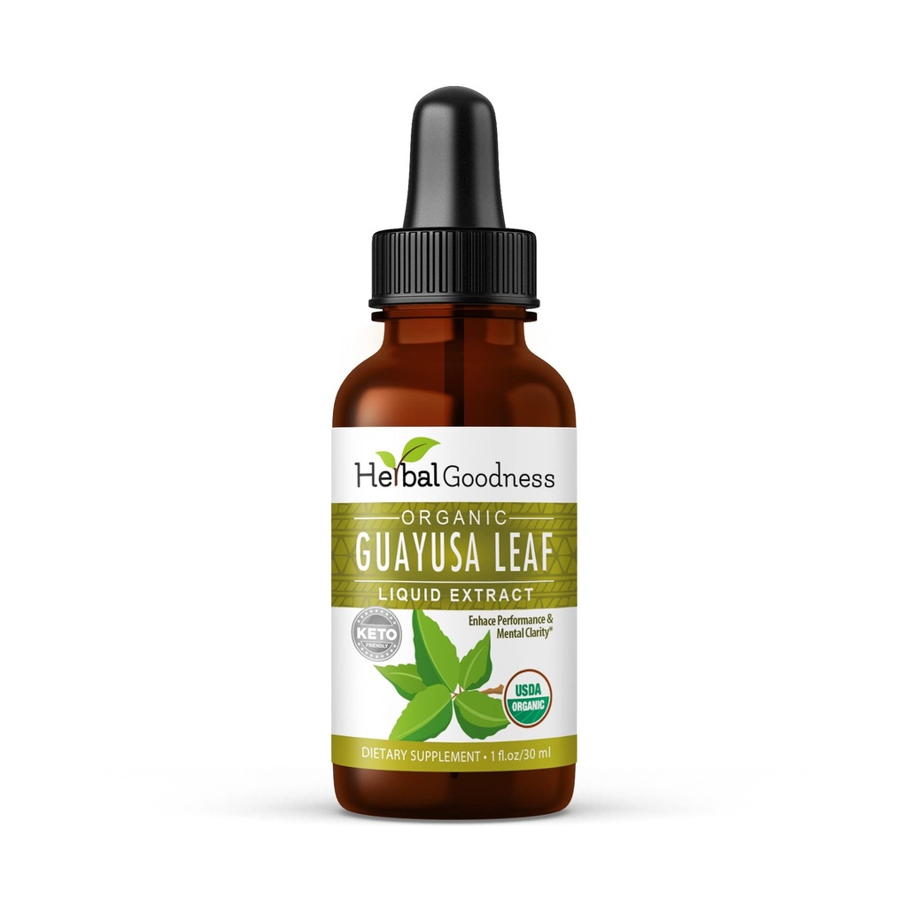 Guayusa Leaf Extract Brain Focus - Naturlig Koffein Stamina drikke energi supplement, kaffe alternativ, Stress Relief - Økologisk Kosher 1oz flaske - Urtevand