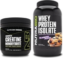 NutraBio Creatin monohydrat, Unflavored, 150g og Whey Protein Isolate, Blåbær Muffin, Supplement Bundle - Muskelenergi, Lean muskelvækst, Inddrivelse, og Styrke