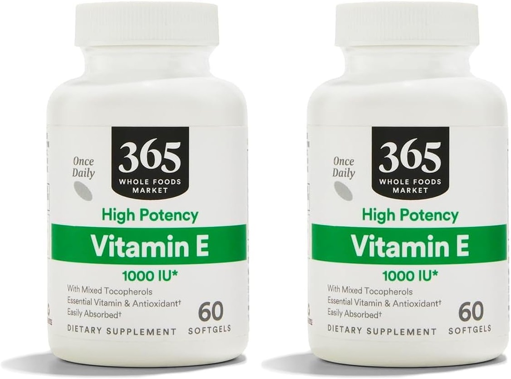 365 by Whole Foods Market, Vitamin E High Potency 1000 Iu, 60 Softgels (pakke med 2)