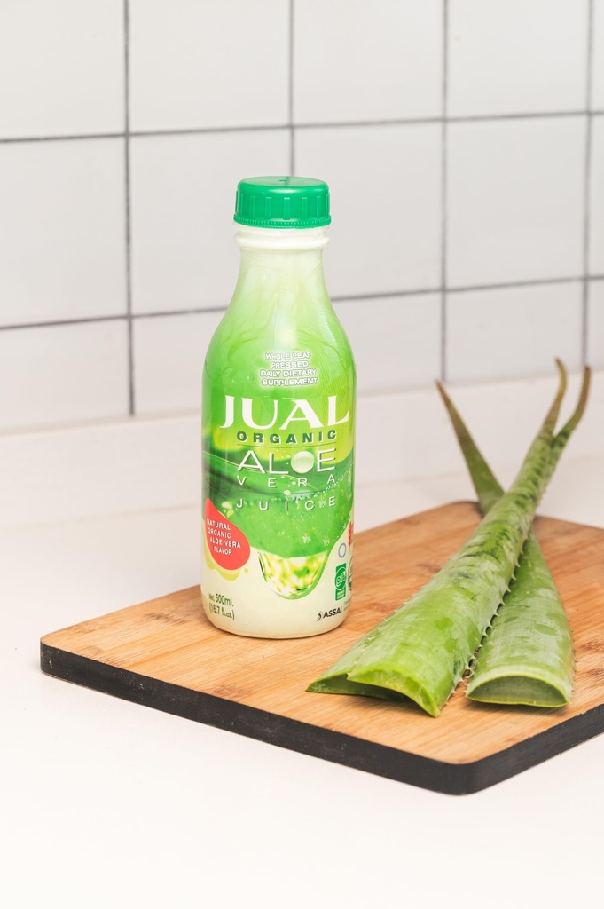JUAL 100% Pure Organic Aloe Vera Juice - Zero Sugar, Aloin-Free - Natural Flavor - Vegan Detox Functional Beverage - 16,7 Fl Oz (500ml)