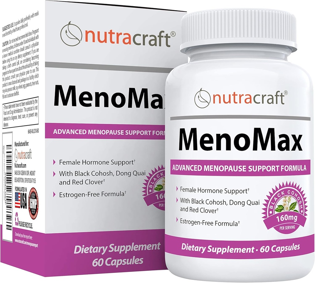 MenoMax # 1 Menopause Relief Support 124; Black Cohosh, Dong Quai, Vitex Agnus, Red Clover, Sage, Soy og Wild Yams 124; Natural Support for Hot Flashs, Night Sweats, Tørhed og Mood Swings
