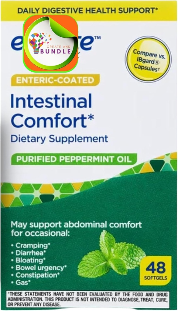 Equate Peppermint Oil Softgels, 48 Count - Kosttilskud til forbedret fordøjelsessundhed, Natural Peppermint Extract, Understøtter Gastrointestinal Comfort + Opret Sticker