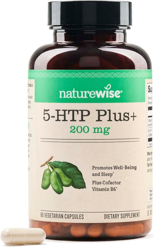 NatureWise 5- HTP 200mg supplement fra Griffonia Frø med Cofactor Vitamin B6 - Food Support og Natural Sleep Support til voksne - Forsinket - Release, Vegan - 60 Greve [2 - Måned Supply]