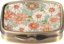 Dynippy Pill Case Pill Box med spejl Retro Pocket 2 Compartment Medicine Case Vitamin Pill Organizer til Pocket Purse og Rejser (A- Retro Flower)