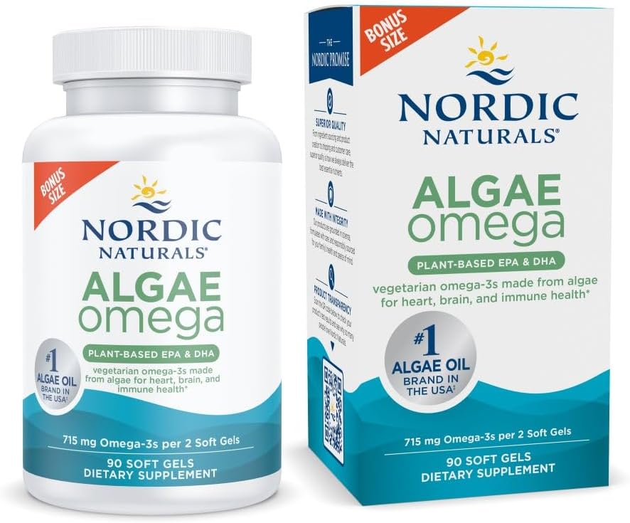 Nordic Naturals Algae Omega - 90 Soft Gels - 715 mg Omega-3 - Certified Vegan Algae Oil - Plant-Based EPA & DHA - Heart, Eye, Immune & Brain Health - Non-GMO - 45 Serving