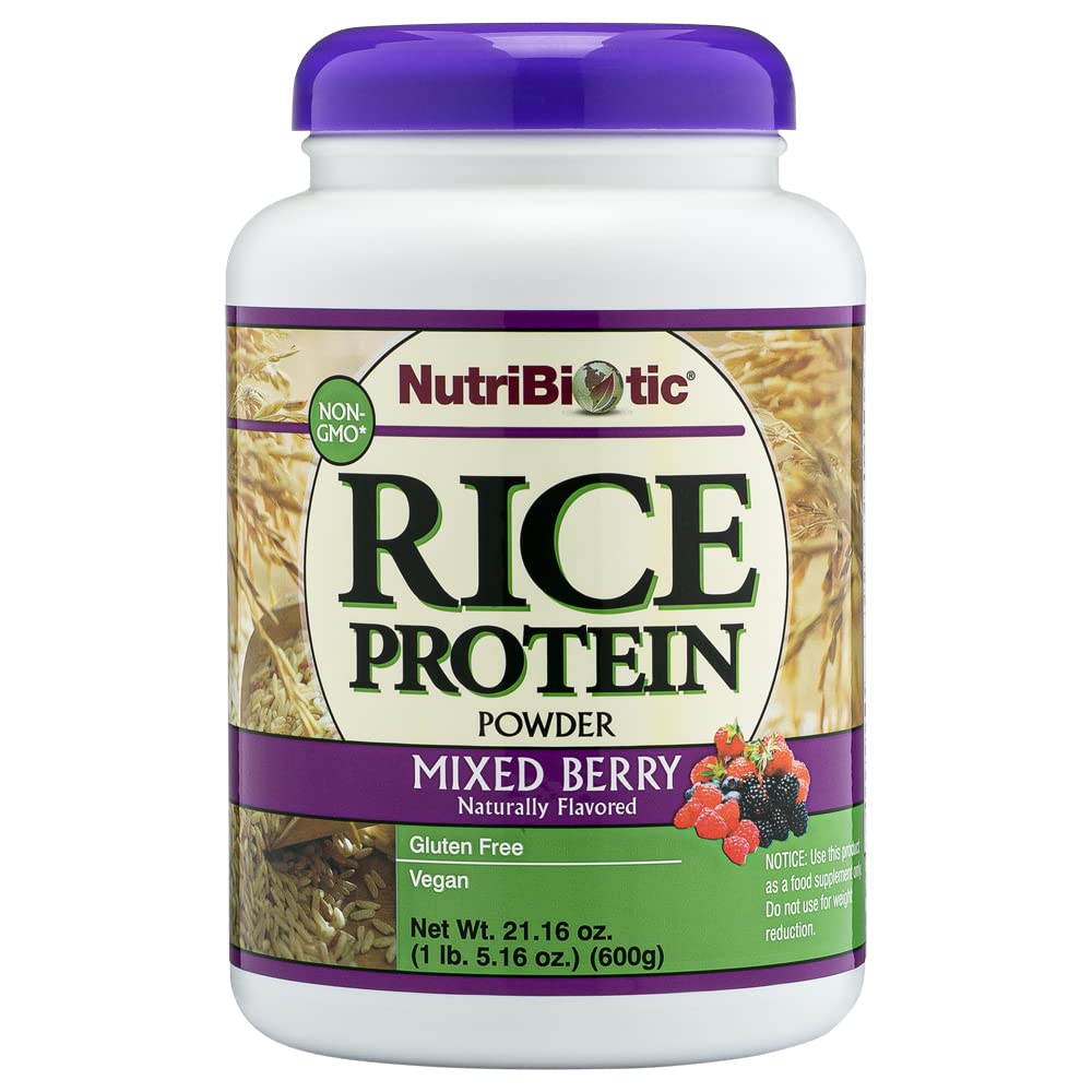 Nutribiotika - blandet berry ris protein, 1 Lb 5 Oz (600g) Name 124; Lav Carb, Keto- Friendly, Vegan, Raw Protein Powder