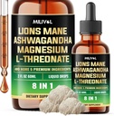 8in1 Lions Mane Liquid Drops med Ashwagandha Root, Magnesium L- Threonate & 5 Urter - Mood Balance, Brain Health, Immun - 60 dages forsyning - 2Fl oz