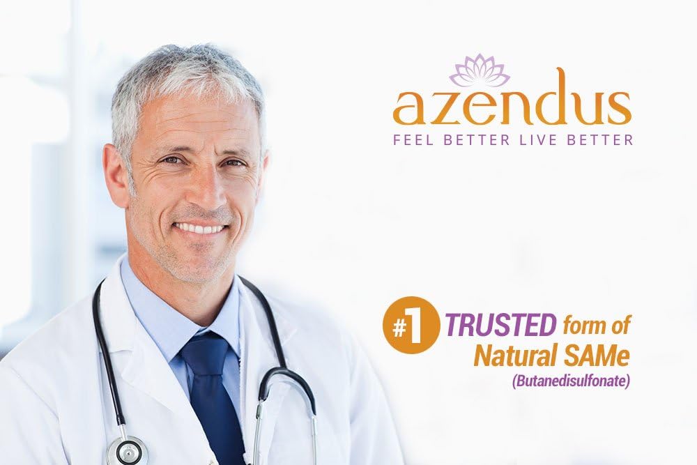 Azendus Natural SAM- e for lever sundhed 60 Greve, 200mg, 1 Anbefalet form, Pure, Natural, Stabil, Pharmaceutical Grade, Fast Absorption