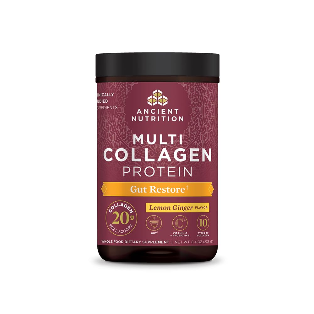 Ancient Nutrition Collagen Powder Protein, Multi Collagen Protein, Hydrolyzed Collagen Peptider Understøtter hud og negle, Fælles tillæg (Gut Gendannelse, 20 Servere)