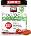 Kraftfaktor ProbioSlim Keto ACV Gummies, Organic Apple Cider Vincious Gummies med LactoSpore Probiotika & Prebiotika til støtte fordøjelse, Metabolisme, og immunforsvar, 1 Net Carb, Apple Flavor, 120ct