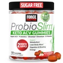Kraftfaktor ProbioSlim Keto ACV Metabolisme Gummies, Organic Apple Cider Vinagar, LactoSpore Probiotika & Prebiotika til støtte fordøjelse, Lean Body Mass, og immunforsvar, Apple Flavor, 1 Carb, 120ct