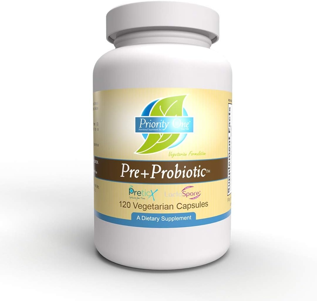 Prioriteret en Vitamin Pre + Probiotiske 120 Vegetariske Kapsler - Støtte til sund Gut Microflora * Klinisk Styrke