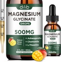 Magnesium Glycinate Supplement, Magnesium Flydende dråber med Magnesium Glycinate 500mg Ashwagandha, L - Theanin, Kamille -Support Stress Relief, Ben, Muskel, Mood Vegan Natural Mango Flavor