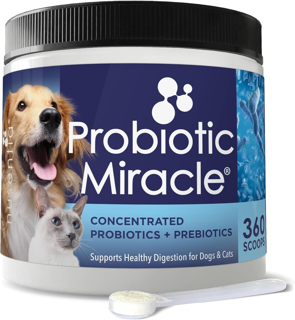 NUSENTIA Probiotika til hunde - (360 Scoops) -Probiotisk Miracle -Avanceret, Arter specifik Probiotika og Prebiotika til at stoppe Diarré, Loose Afføring, og Yeast- Plus immunforsvar