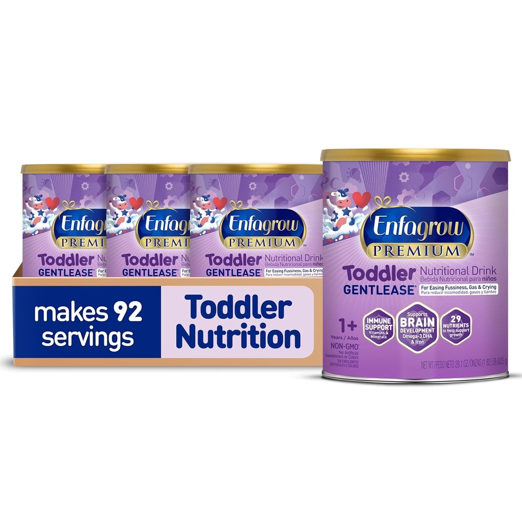 Enfagrow JEP Gentlease Toddler Nutritional Drink, Lavet med Real Milk, Designet til at lette Fussiness, Gas & Grædende, Nutrients for Growth & immunsupport, Powder Can, 29.1 Oz (pakke med 4)