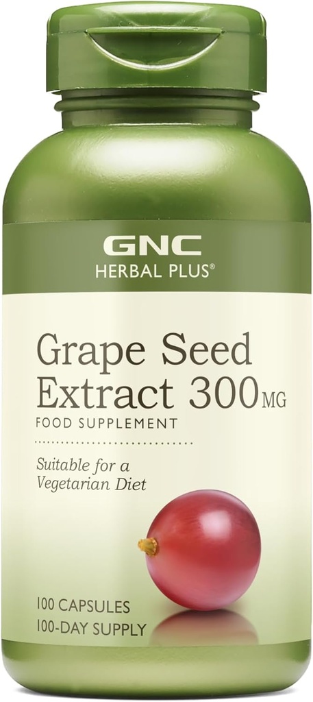 GNC Herbal Plus Grape Seed Extract 300mg Supplement, Vegetarisk, 100 Servere